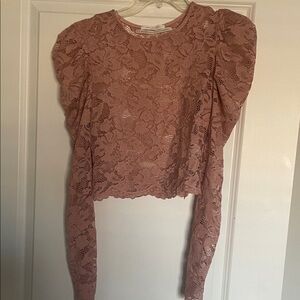Urban Outfitters Lace Puff Sleeve Blouse - Pink